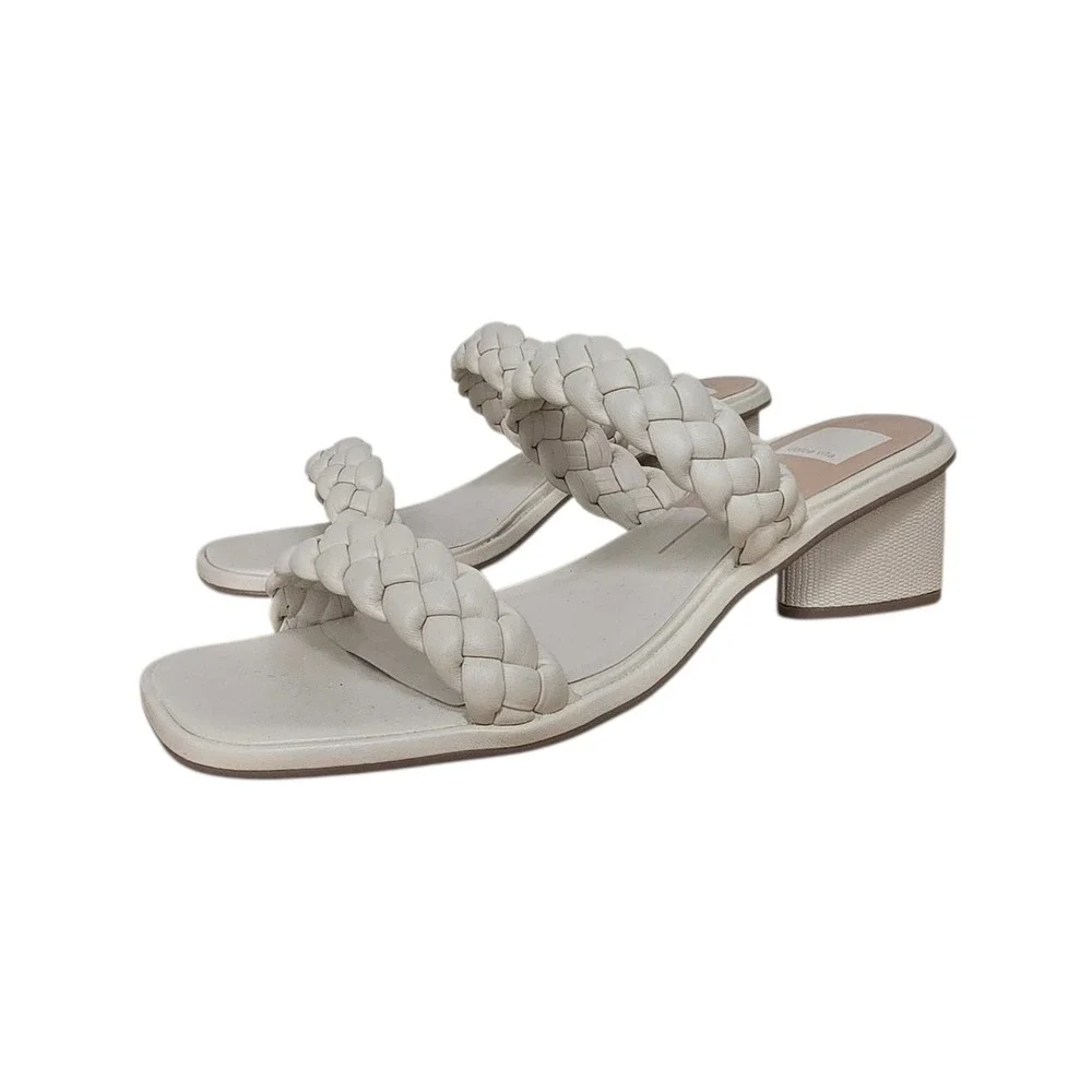 Dolce Vita Paily Braided Block Heel Sandals‎ Ivory Cream Square Toe Womens 11